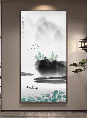 茶室书房装饰画水墨禅意山水画客饭厅挂画春夏秋冬新中式玄关挂画