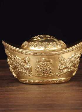 铜元宝 五路财神元宝 铜双龙元宝摆件