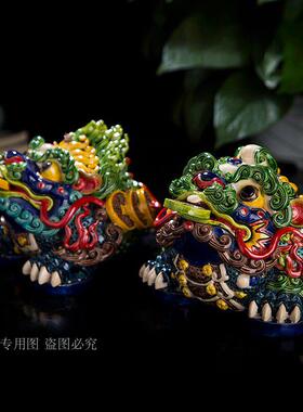 手工艺品交趾彩陶石湾陶瓷招财纳福金蟾摆件开 业送礼三足莲花金