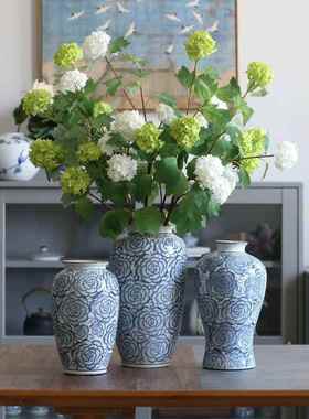 清汤卧果仿古手绘青花瓷花瓶摆件中式古香古色客厅水培插花花器