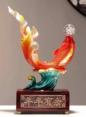 新中式年年有余鲤鱼摆件玄关酒柜桌面乔迁新居家居如鱼得水装饰品