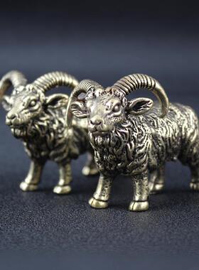 纯黄铜领头山羊家居公办桌面摆室件工茶宠山羊老铜器黄铜10015艺