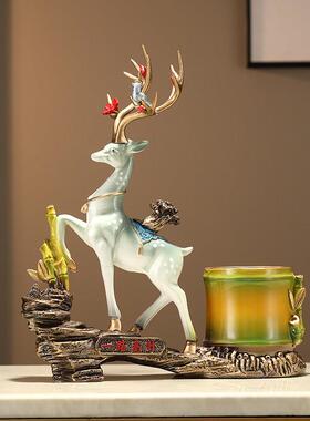 一鹿高升笔筒摆件招财鹿创意装饰品书房桌面办公室文具收纳礼品