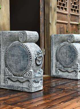 F958MH78仿石雕鼓门墩抱鼓对一庭院别墅大门口两侧院子石石墩子底