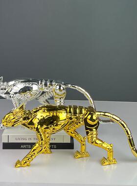 现代创意电镀机械猫摆件样板间售楼处客厅玄关桌面装饰品软装摆设