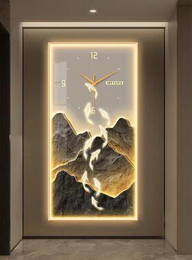 现代轻奢金山玄关装饰画时钟挂钟客厅过道走廊背景墙LED灯光壁画