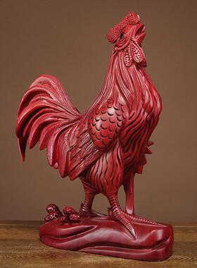 红花梨木雕大公鸡摆件木质动物十二生肖鸡家居电视柜装饰品工艺礼