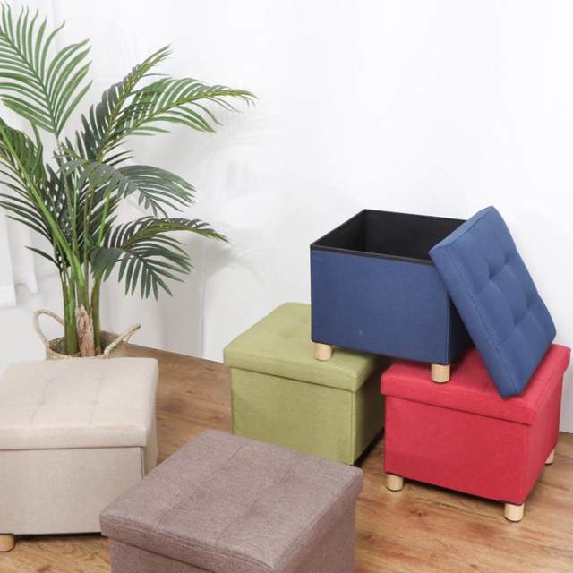 Jianmo cotton and linen storage shoe storage stool fitting room solid wood four-leg shoe changing stool with cover folding solid wood shoe stool