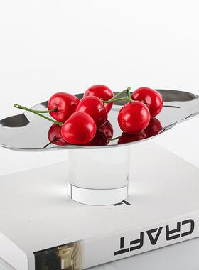 抽象艺术云朵果盘金属摆件酒店会所别墅餐桌茶几水晶底座果碟饰品