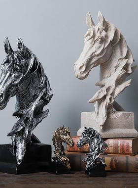 复古树脂动物马头创意摆件家居样板房客厅电视柜酒柜装饰品工艺品