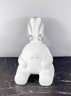 现代艺术树脂白色长耳兔子摆件 样板间售楼处客厅儿童房软装饰品