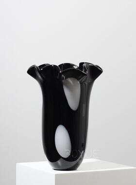 中古风创意现简约黑色花瓣口琉璃花意艺术DFT代创家居瓶客厅插花