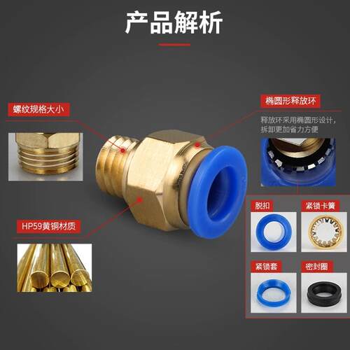 莱泽气动快插气管快速接头公制螺纹直通PC4/6-M5PC8-M6/M8/M10M12 - 图2
