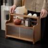 Walnut tea set storage cabinet tea room storage rack tea cup drain dustproof household sliding glass cover solid wood cabinet