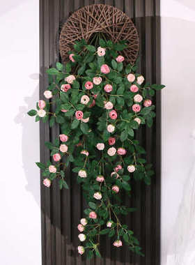 仿真玫瑰花藤墙上装饰绿植假花藤条仿生墙面遮挡壁挂墙壁挂花吊花
