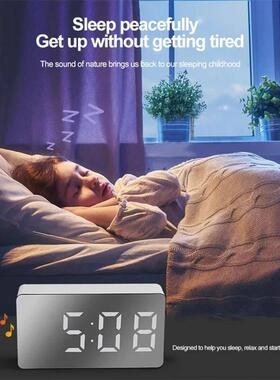 1Pc White LED Mirror Table clock snooze Display Time Night L