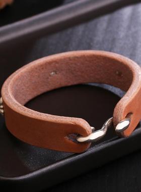 宽版手工真皮枥木革9桥2鞍5覆银菊花钉古高吾TSA0266 郎风格皮手