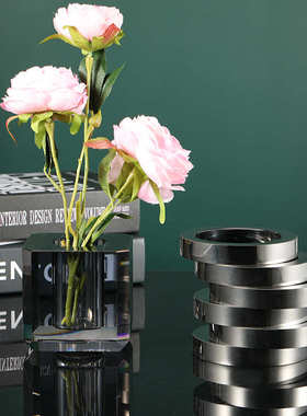 现代简约高级感花瓶桌面摆件玻璃工艺品灰色透明不规则感饰品批发