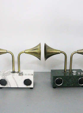 简约现代复古大理石留声机样板间家居客厅书房创意桌面装饰摆件