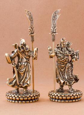 纯黄铜关公财神爷武财神神像摆件家居办公室摆件手工黄铜铸造