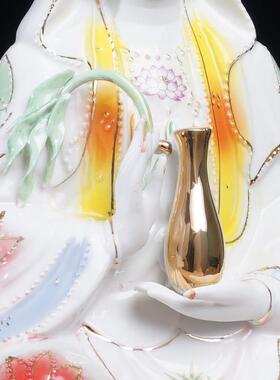 包邮陶瓷南海观音菩萨佛像客厅家用保平安坐莲观世音神像摆件