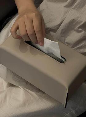 高级感灰色皮革纸巾盒客厅茶几轻奢高档家用卫生纸盒餐桌装饰品摆