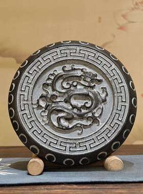 青石仿古雕刻四大神兽石鼓居家摆件壶承杯垫底座复古陈设收藏装饰