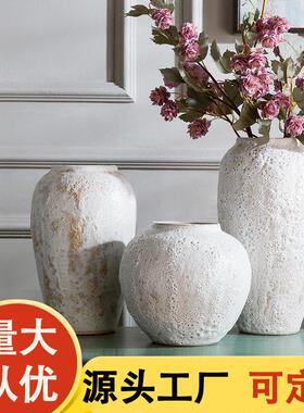 现简约干花陶瓷插花花中式摆件复古小清新手工白色粗陶瓷器