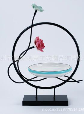新中式莲花摆件创意意境菜装饰酒店商用特色个性餐厅展示菜品铁艺