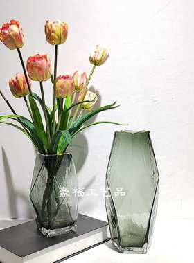 现代简约金边透明不规则玻璃花瓶摆件家居样板房餐厅桌面插花装饰