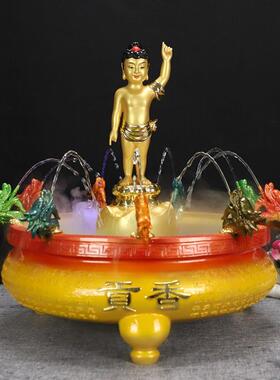 中国风白色大理石陶瓷莲花九龙浴佛壶喷水彩色王子佛像祇有我独特