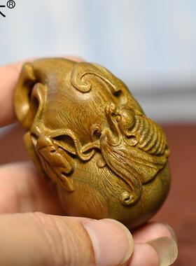 绿檀木雕刻福禄双全随身手把件木质文玩工艺品挂件汽车钥匙扣挂饰