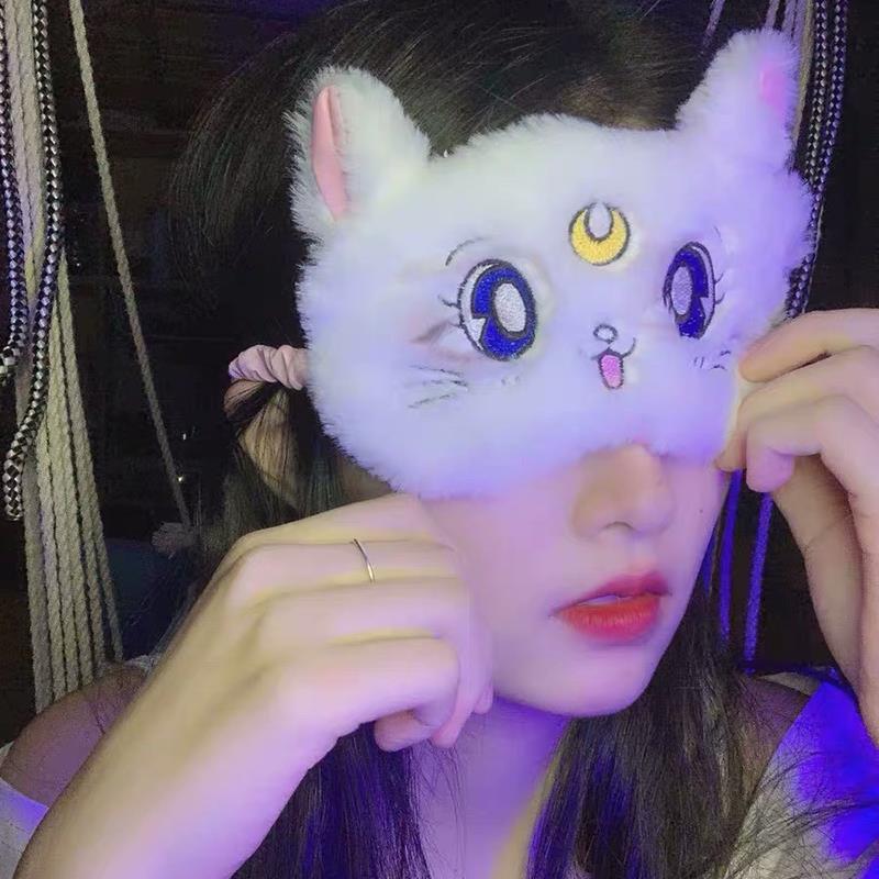 美少女猫咪眼罩可爱萌妹卡通午休睡眠遮光毛绒透气ins潮日系学生 - 图0