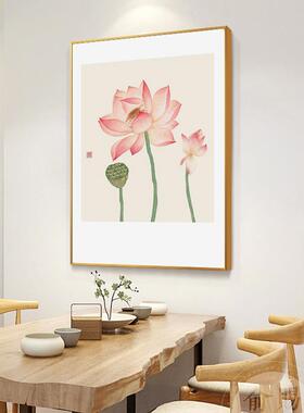 网红花新中荷式厅餐玄壁画新竖版莲花装饰画客厅走廊关入户挂款画