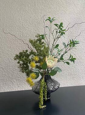 【柿吉】青峦 设计师款手扎花束彷真花假花玻璃瓶餐桌岛台摆件