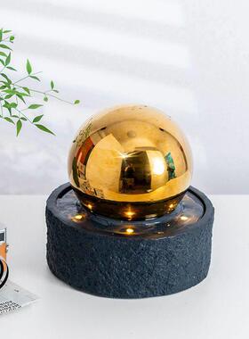 现代轻奢创意喷泉流水摆件循环水景客厅办公室桌面生财旋转风水球