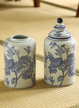 新品新中式中国风青花瓷高温青花瓷玄关电视柜陶瓷花瓶摆件装饰品