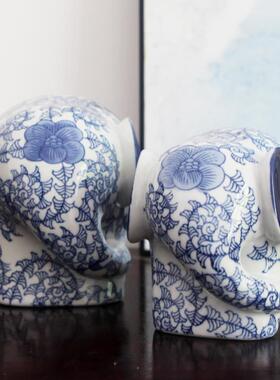 高档景德瓷一对大象镇喜字摆件工艺品电视酒陶柜客厅居装饰摆家设