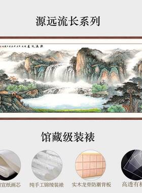 现代中式客厅墙壁山水国画八方聚财风水字画办公室装饰画源远流长