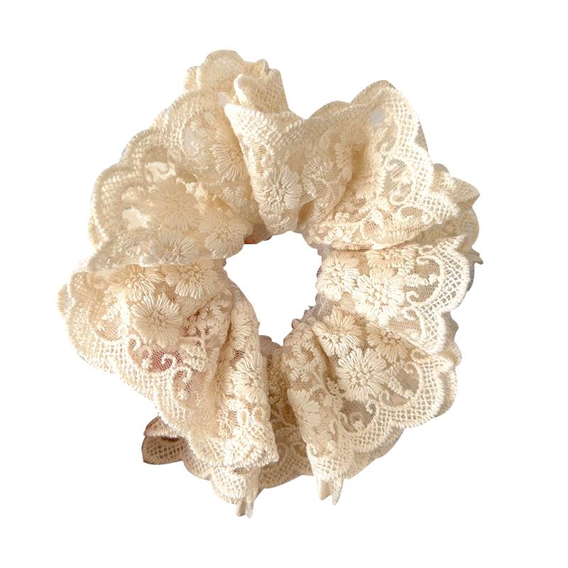 甜美优雅~赵露丝同款双层花边刺绣蕾丝发圈女丸子头发绳芭蕾头饰