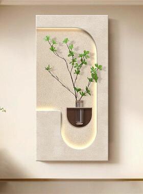 奶油风玄关装饰画级感砂岩入户走廊过道挂画客厅立体led灯画