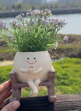 跨境可爱坐姿摇椅花盆雕塑咖着双手撑地花盆户外花园草坪一件批