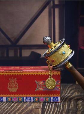 西藏手摇转金轮手转六字真言藏族转金简轮摆件藏式转金筒藏区旅拍