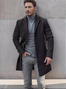 Thick woolen coat for men, mid to long windbreaker,