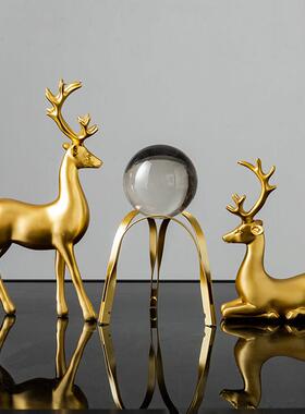 现代轻奢招财鹿摆件创意玄关书柜客厅酒柜装饰品乔迁新居礼物高档