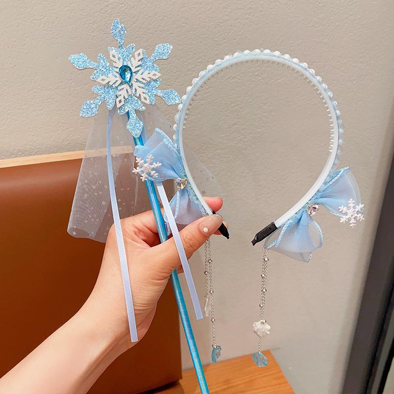 儿童公主头纱发箍小女孩网纱皇冠发卡宝宝生日演出不勒头头箍发饰 - 图3