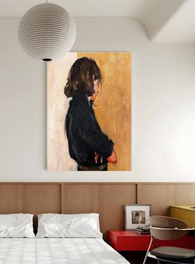 《想》法式复古抽象女孩客厅手绘油画高级感北欧玄关装饰画挂画