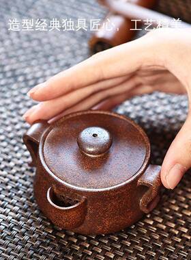 宜兴男女茶具家用办公紫砂壶手工手抓壶紫泥大容量山水手抓壶