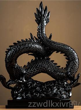 新款意兴隆黑龙摆件大号办乔盘龙年生肖公室招财摆生设店铺开业迁