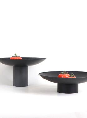 现简约新中式奢黑色金属MC-TY-62圆形托盘收纳装饰家居果轻盘软装